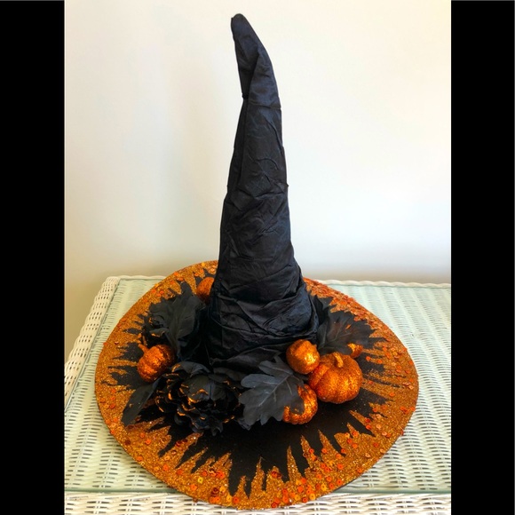 Witch hat multiple styling options in orange sparkle covered brim artisa… - Picture 15 of 16